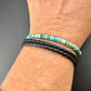 Kingman Turquoise Leather Cuff - Unisex Multi Wrap Bracelet in Black or Brown Leather, Blue or Green Turquoise
