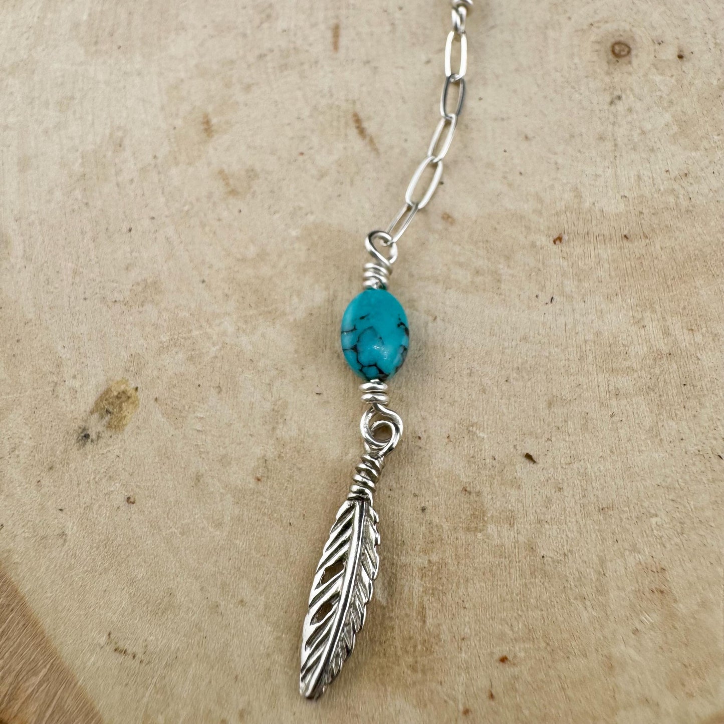 Vintage Indian Head Buffalo Nickel Lariat Necklace with Royston Turquoise on Sterling Silver