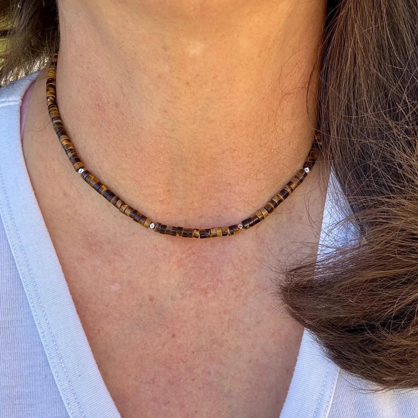 Tiger's Eye Sterling Silver Beaded Necklace: Gemstone Choker