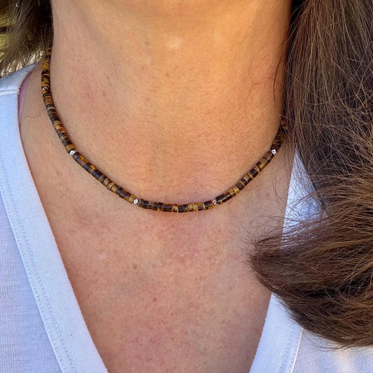 Tiger's Eye Sterling Silver Beaded Necklace: Gemstone Choker