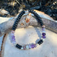 Amethyst & Onyx Sterling Silver Stretch Bracelet | Natural Gemstone Jewelry