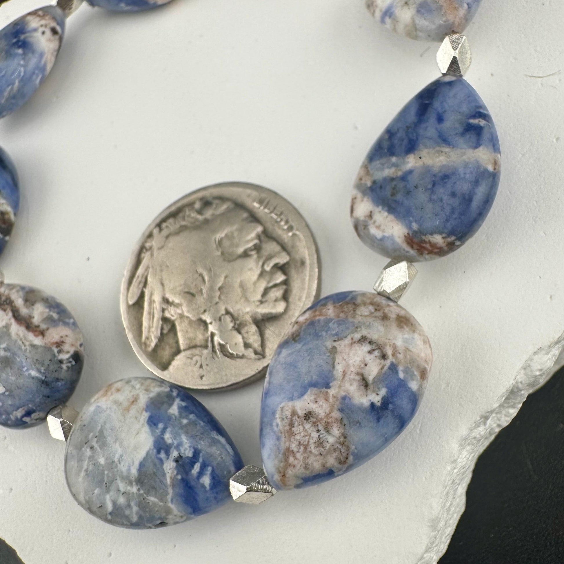 Teardrop Blue Sodalite Gemstone Bracelet | Sterling Silver Stretch Jewelry