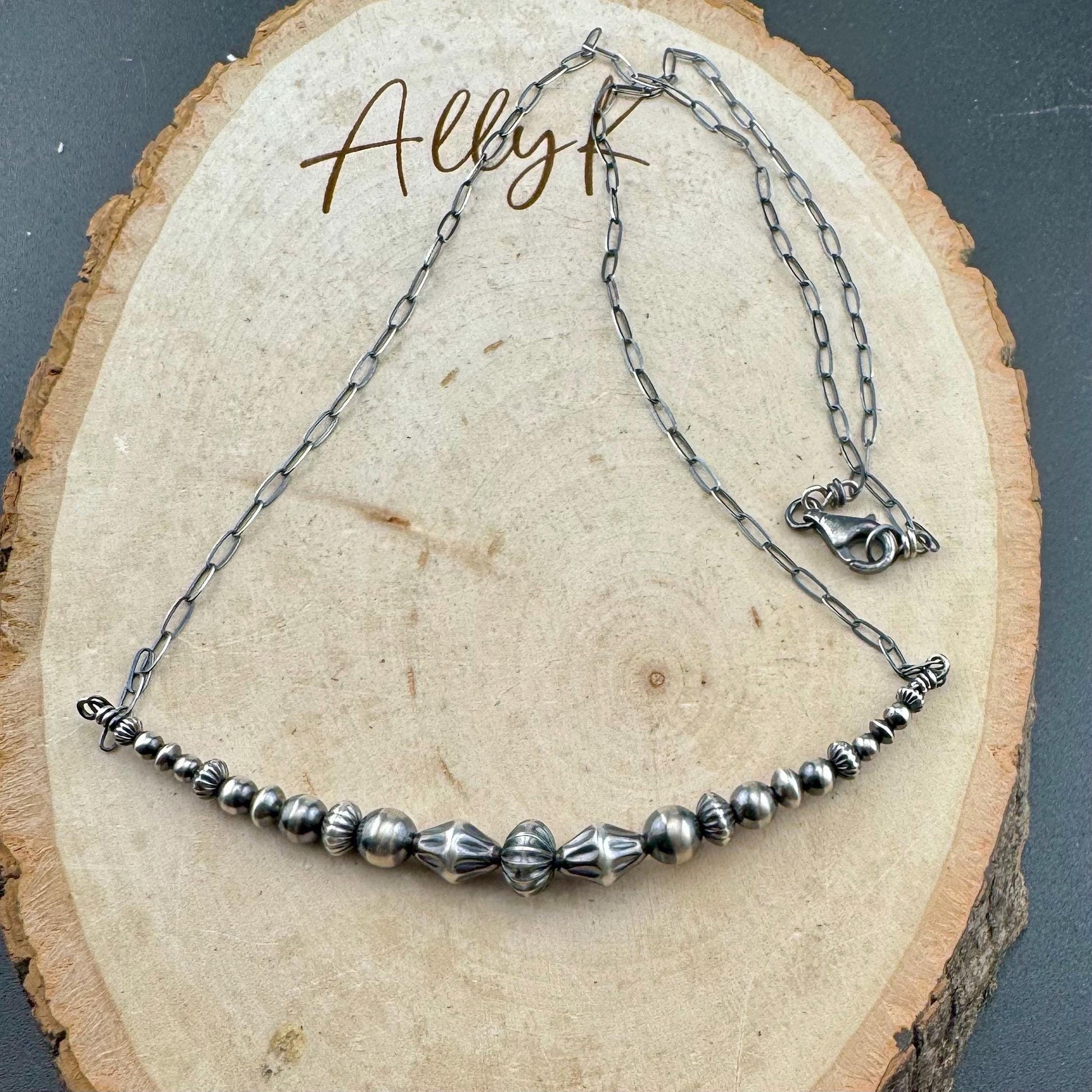 Extended Graduated Bar Horizontal Navajo Pearl Necklace in Sterling Silver - Southwestern Jewelry