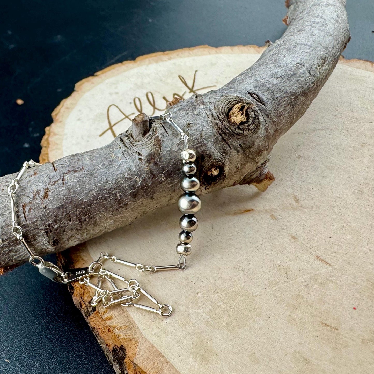 Navajo Pearl Bar Ankle Bracelet | Elegant Sterling Silver Anklet