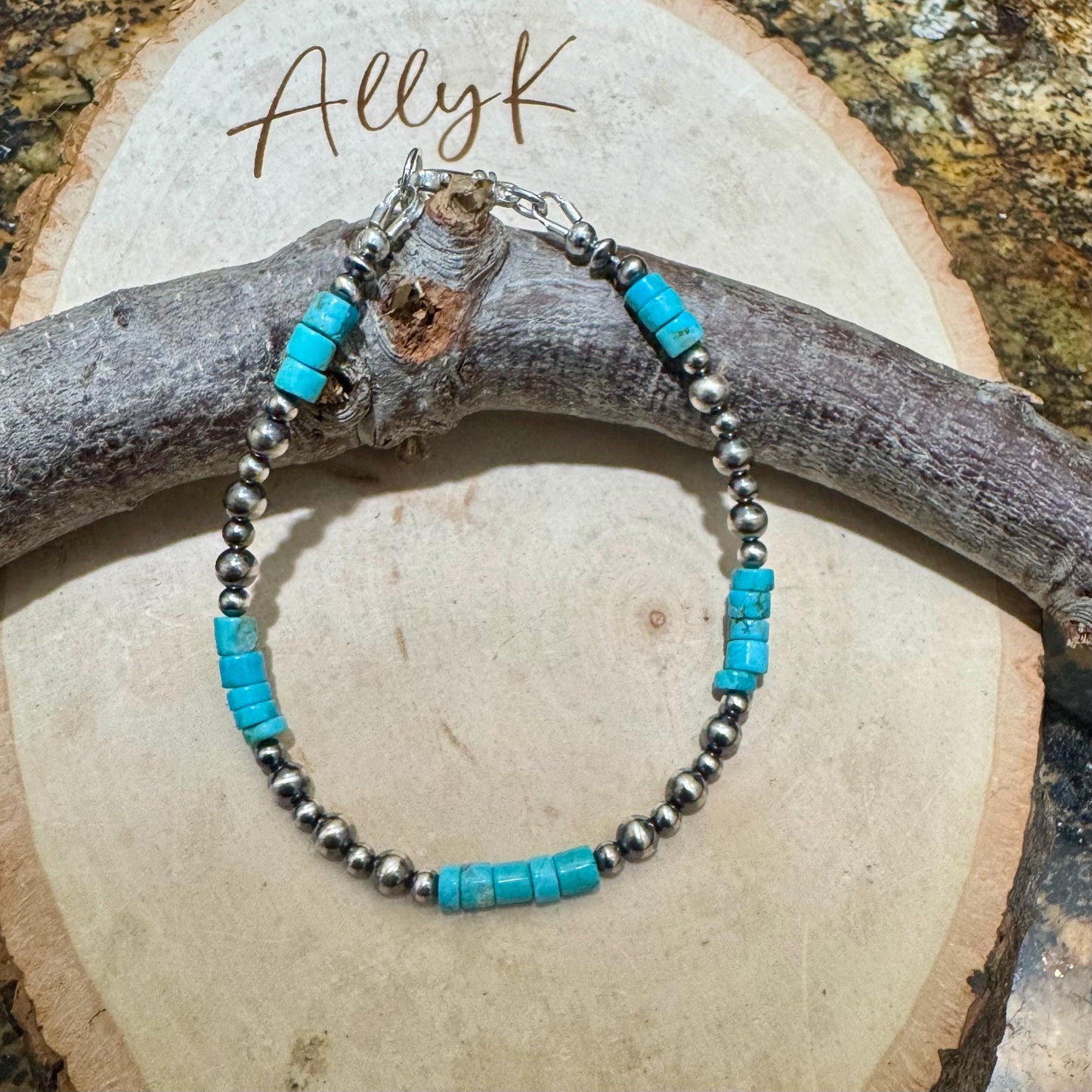 Southwestern Turquoise and Navajo Pearl Bracelet - Sterling Silver Desert Pearl Turquoise Bracelet