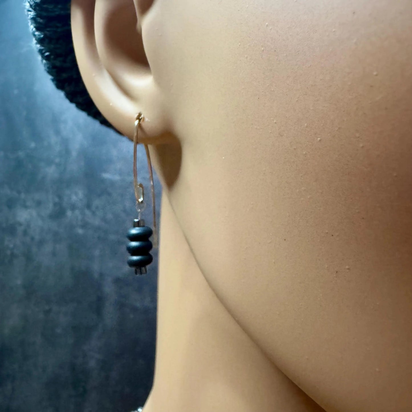 Black Onyx Hematite V-Shaped Drop Sterling Silver Earrings