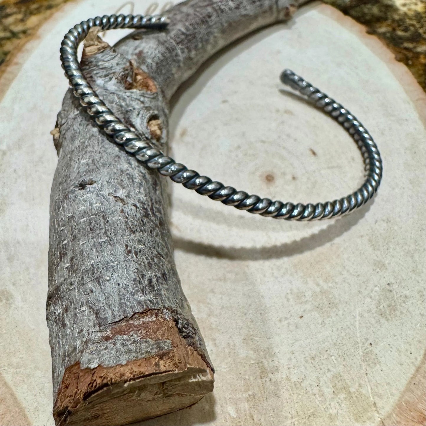 Twisted Wire Sterling Silver Cuff Bracelet | Adjustable Minimalist Rope Design