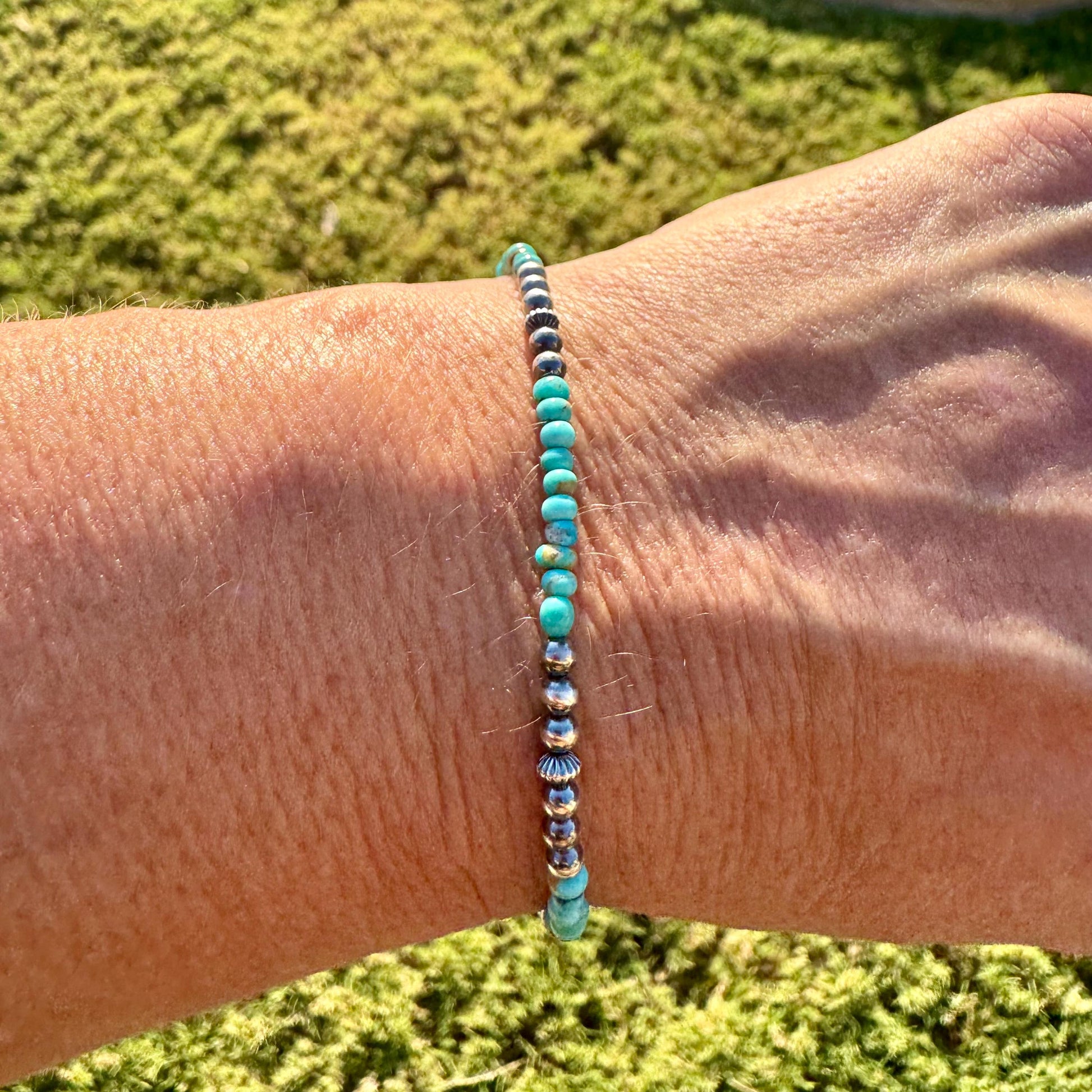 Tiny Turquoise & Navajo Pearl Bracelet - Sterling Silver Desert Pearl Minimalist Design