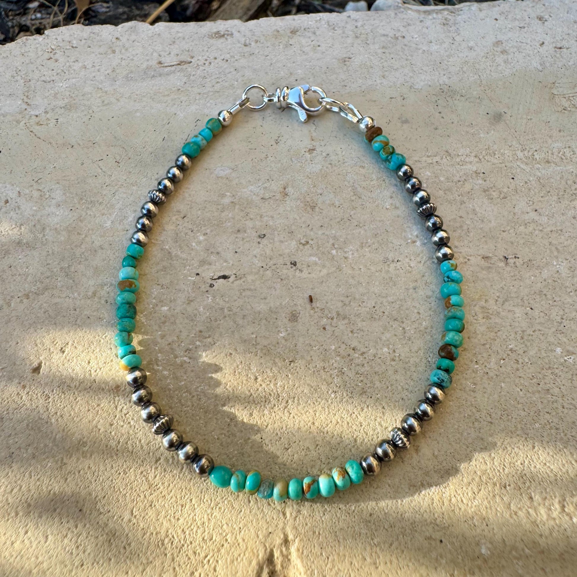 Tiny Turquoise & Navajo Pearl Bracelet - Sterling Silver Desert Pearl Minimalist Design