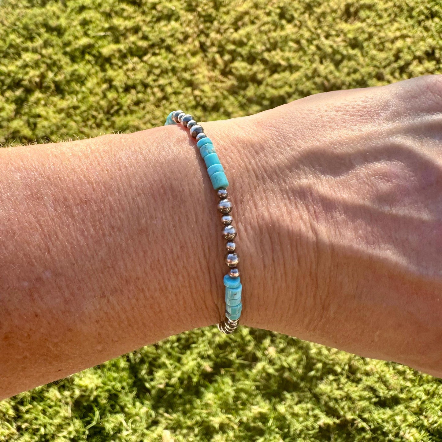 Southwestern Turquoise and Navajo Pearl Bracelet - Sterling Silver Desert Pearl Turquoise Bracelet