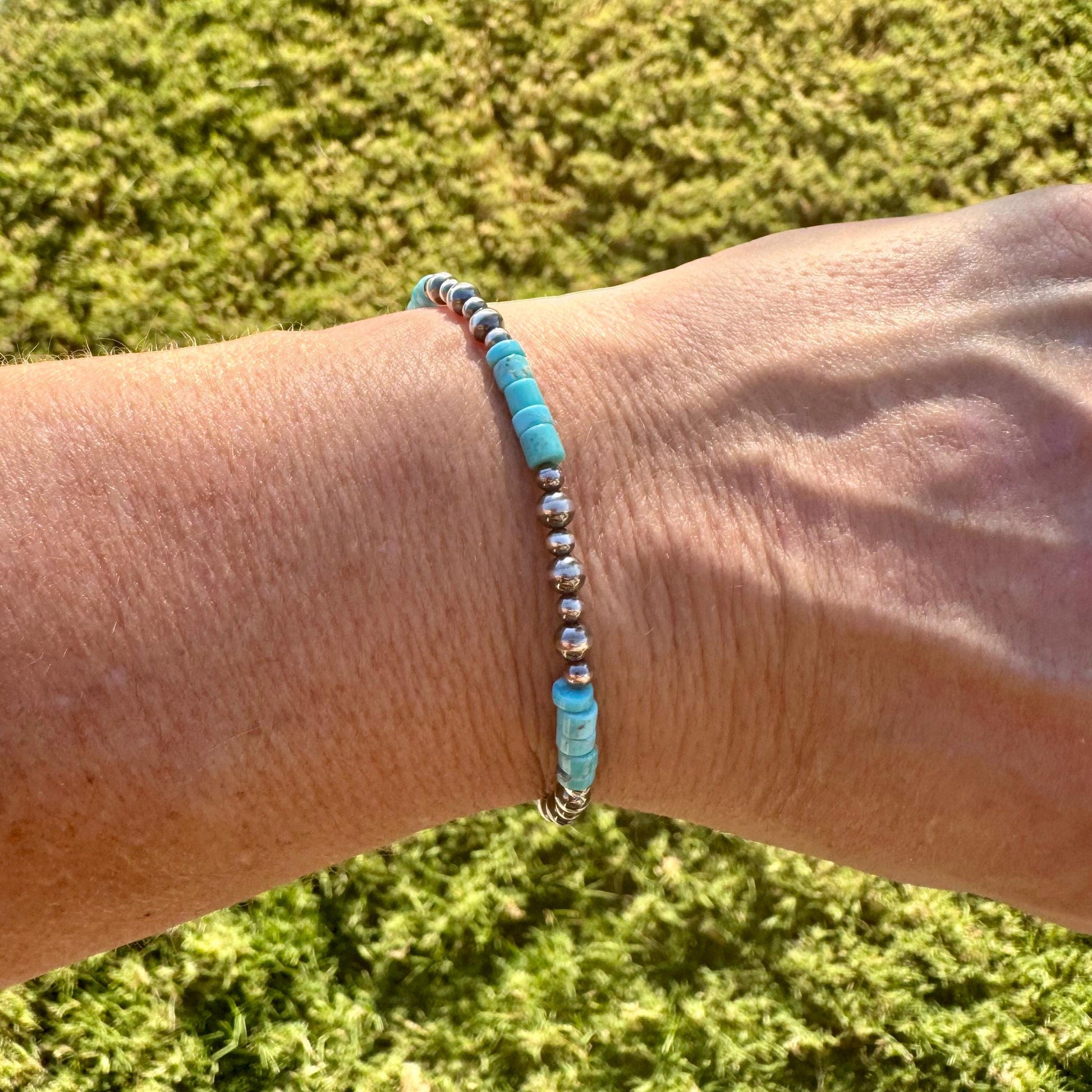 Southwestern Turquoise and Navajo Pearl Bracelet - Sterling Silver Desert Pearl Turquoise Bracelet