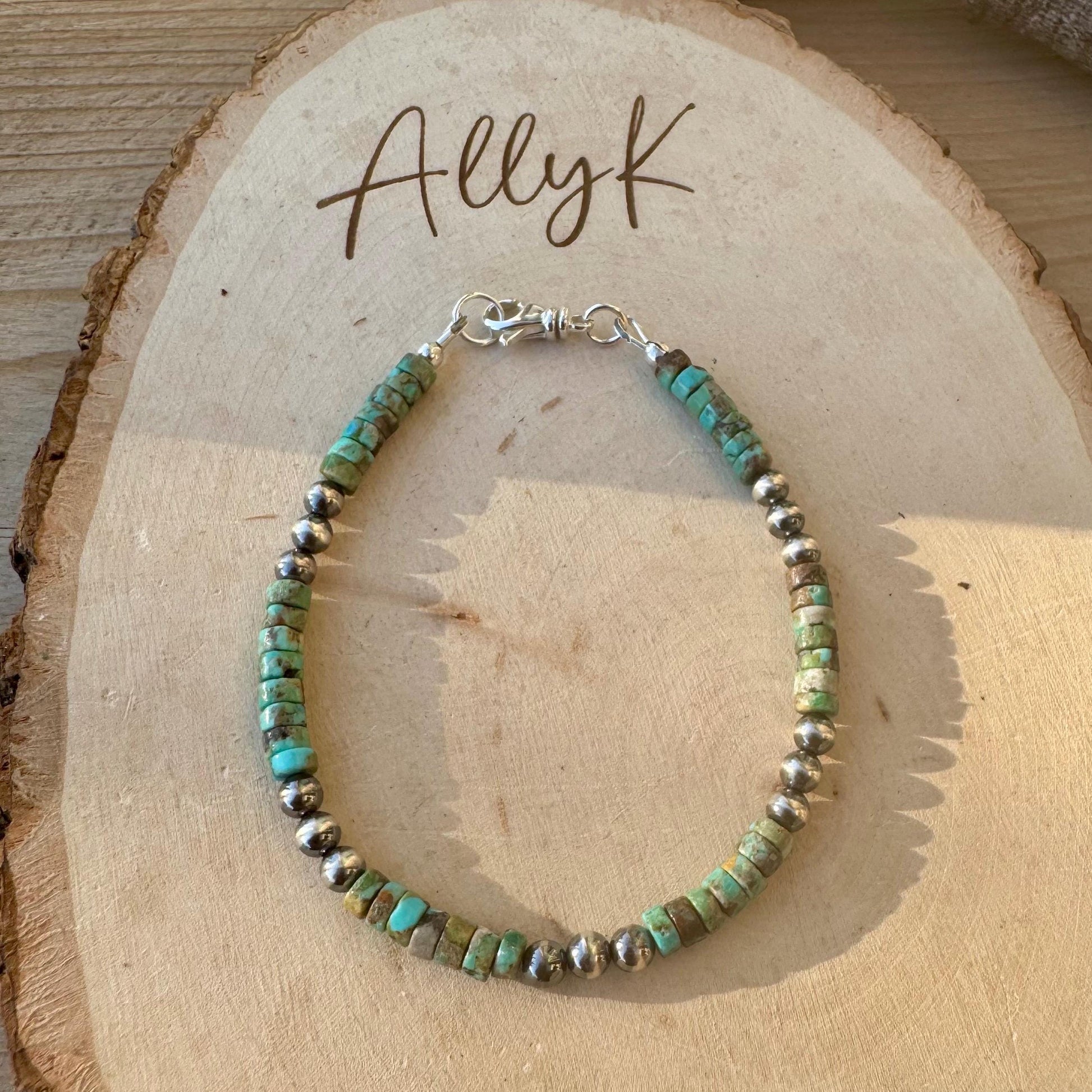 Boho Turquoise & Navajo Pearl Bracelet - Sterling Silver Beaded Jewelry