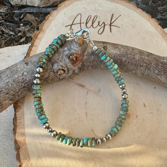 Turquoise & Navajo Pearl Bracelet - Sterling Silver Southwestern Jewelry