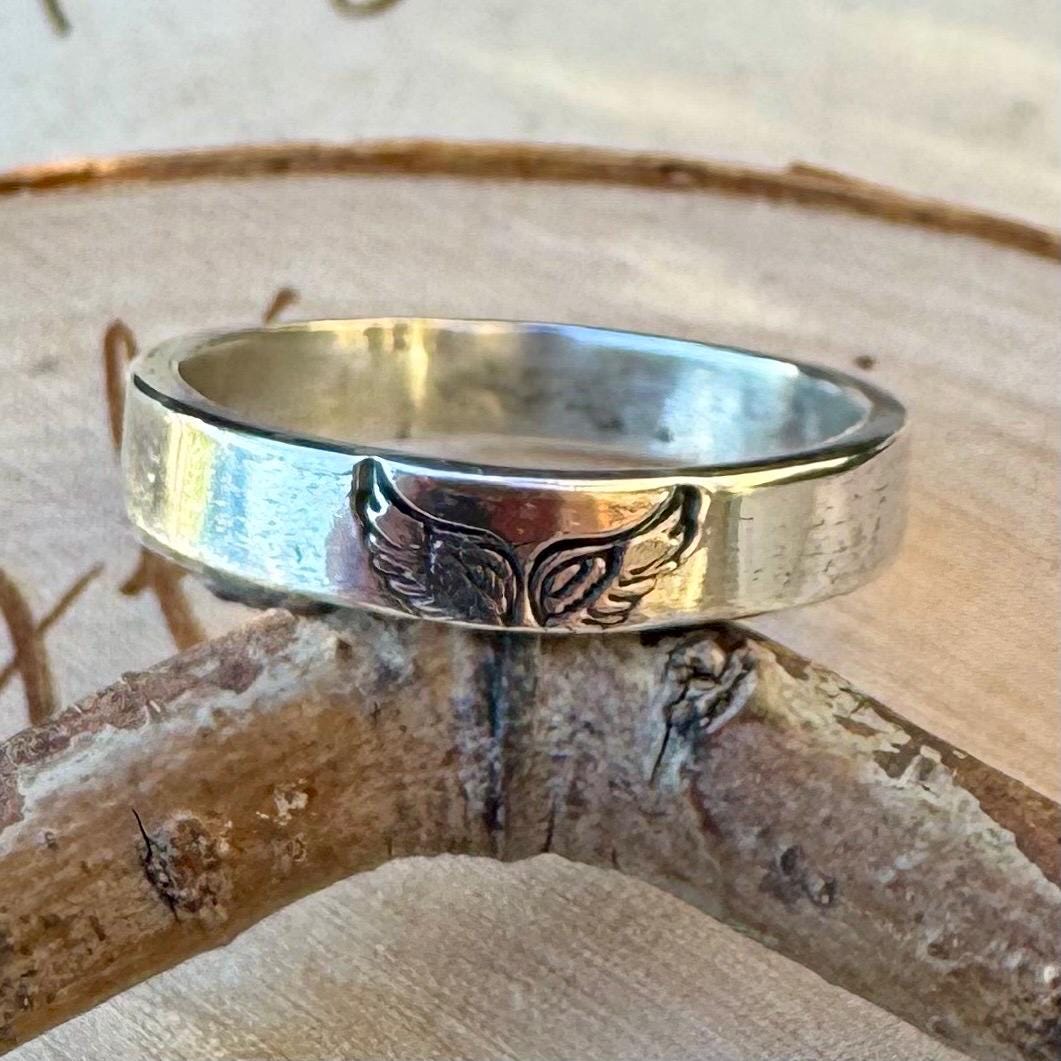 Sterling Silver 4mm Angel Wing Band Ring - Unique Jewelry Gift