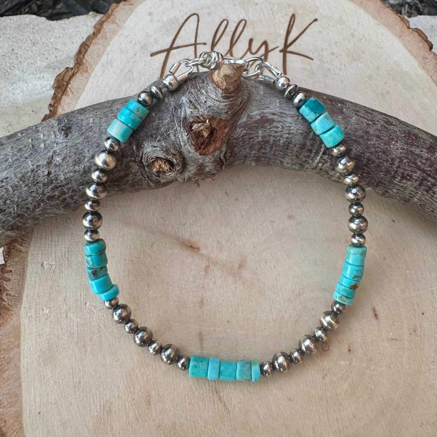 Southwestern Turquoise and Navajo Pearl Bracelet - Sterling Silver Desert Pearl Turquoise Bracelet