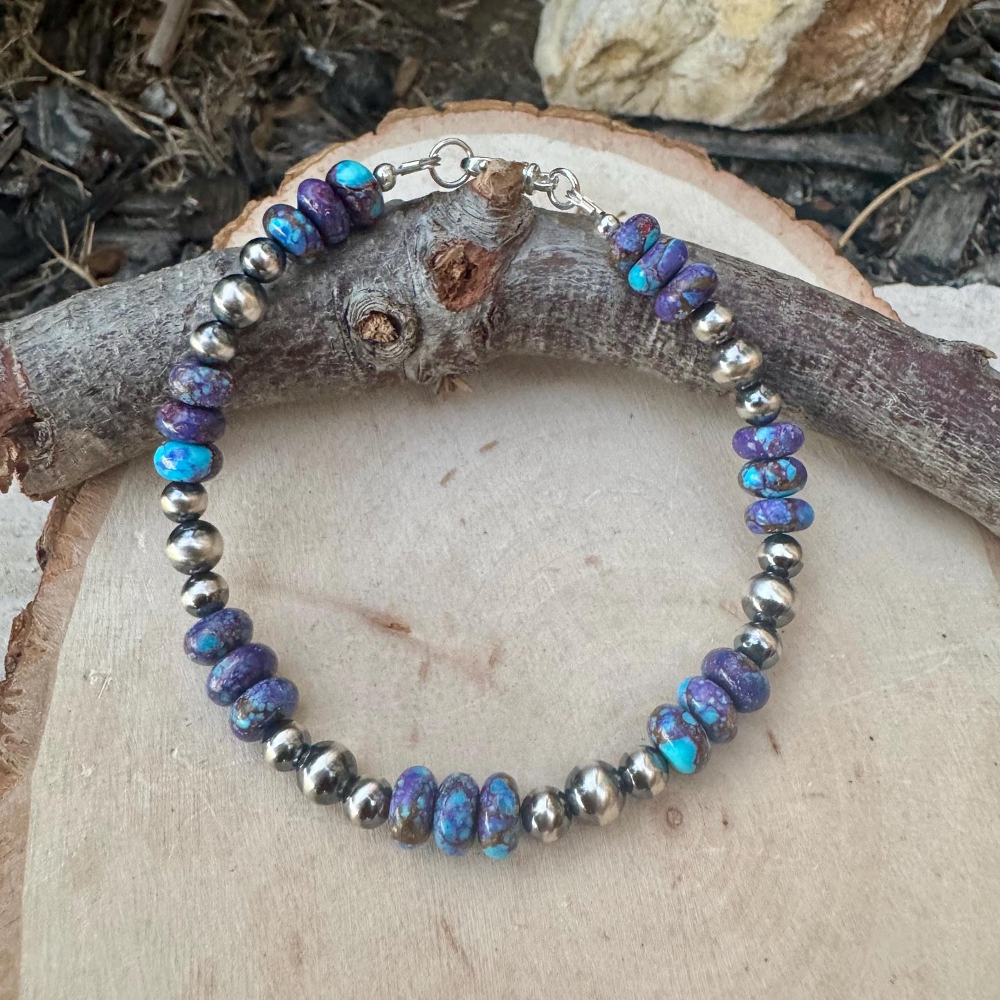 Sterling Silver Navajo Pearl & Spotted Purple Mohave Turquoise Bracelet