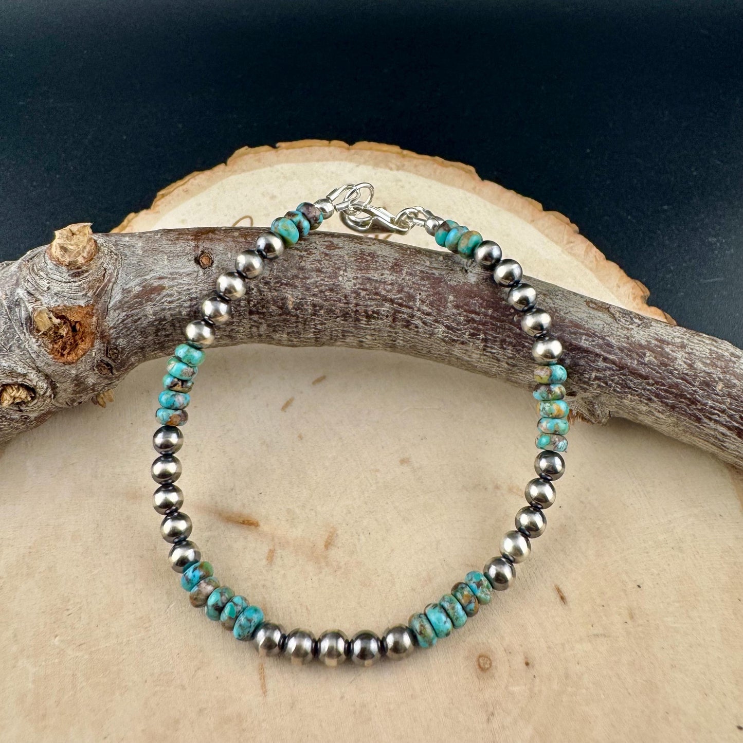 Southwestern Turquoise and Navajo Pearl Bracelet - Sterling Silver Desert Pearl Turquoise Bracelet