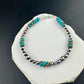Sterling Silver Navajo Pearl & Kingman Turquoise Bracelet- Blue Green Brown