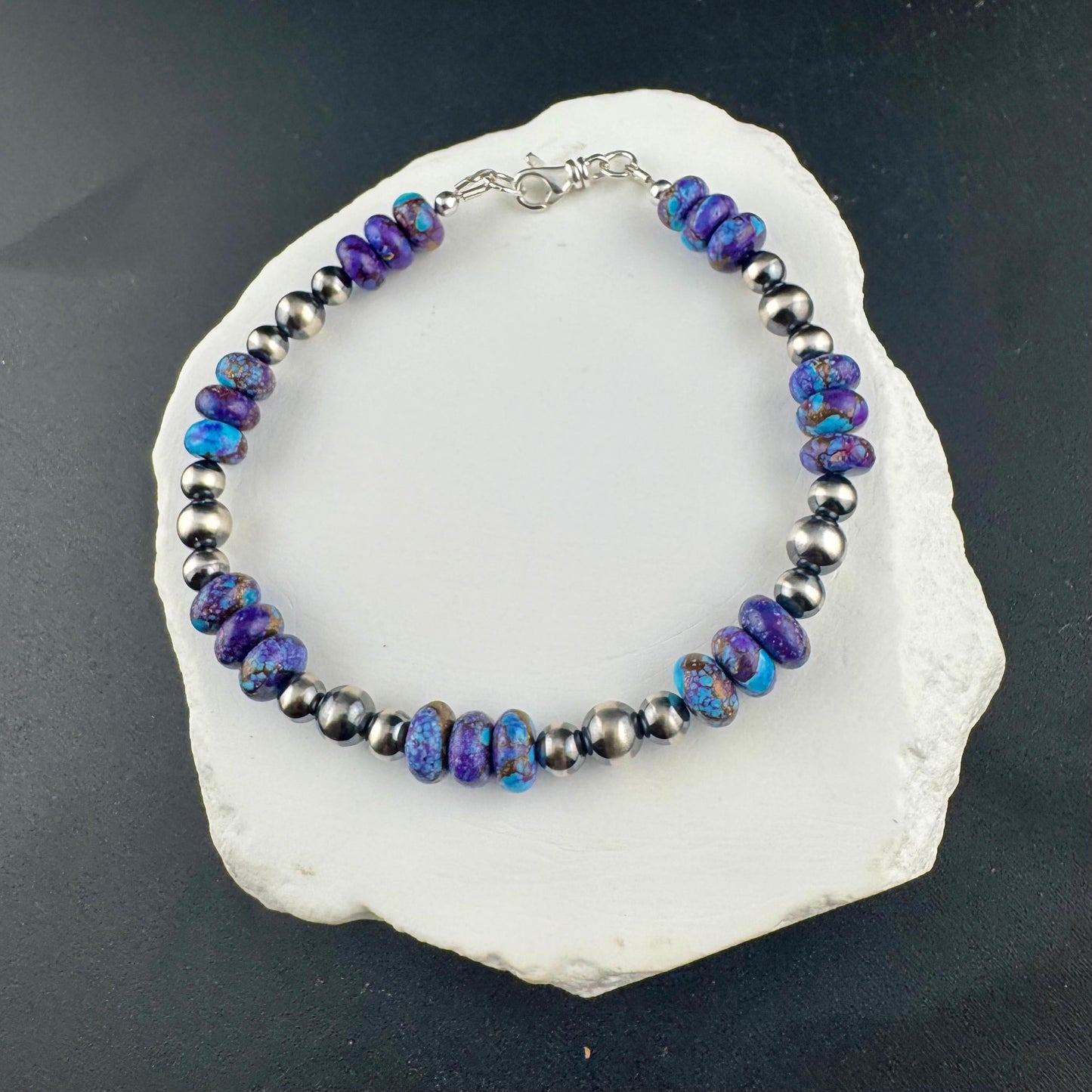 Sterling Silver Navajo Pearl & Spotted Purple Mohave Turquoise Bracelet