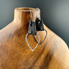 Leather Teardrop Earrings - Sterling Silver Hammered Design in Black or Dark Brown
