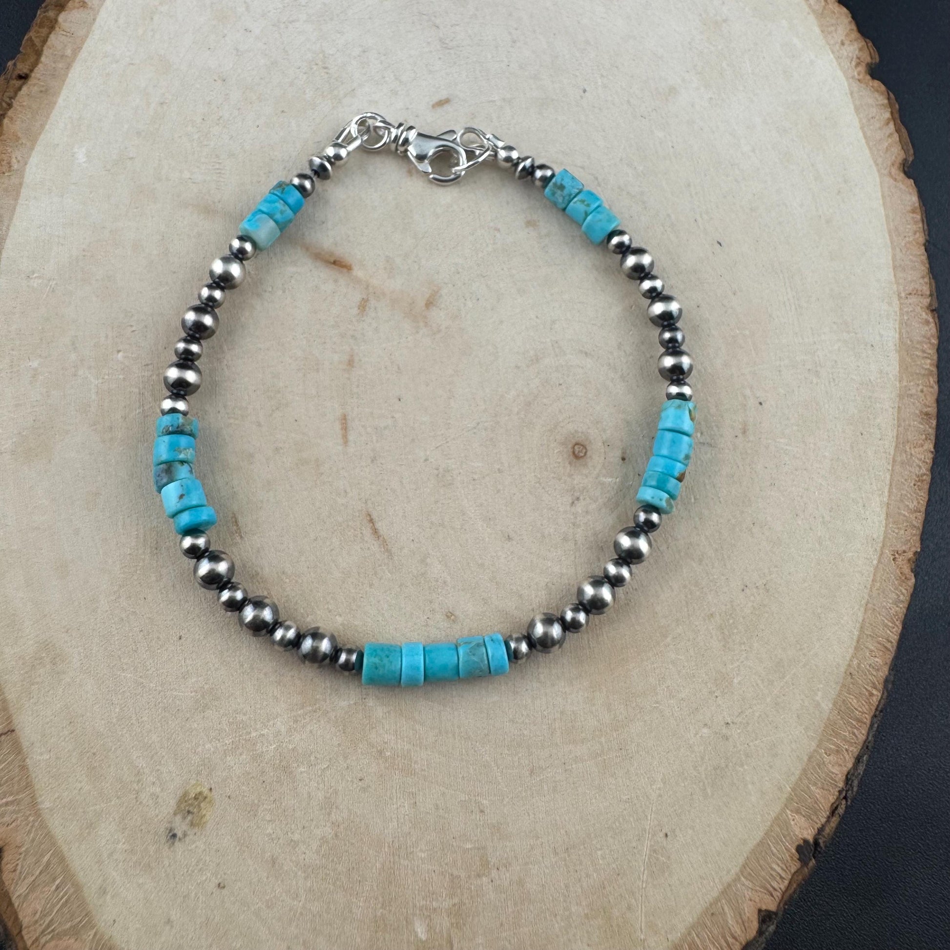 Southwestern Turquoise and Navajo Pearl Bracelet - Sterling Silver Desert Pearl Turquoise Bracelet