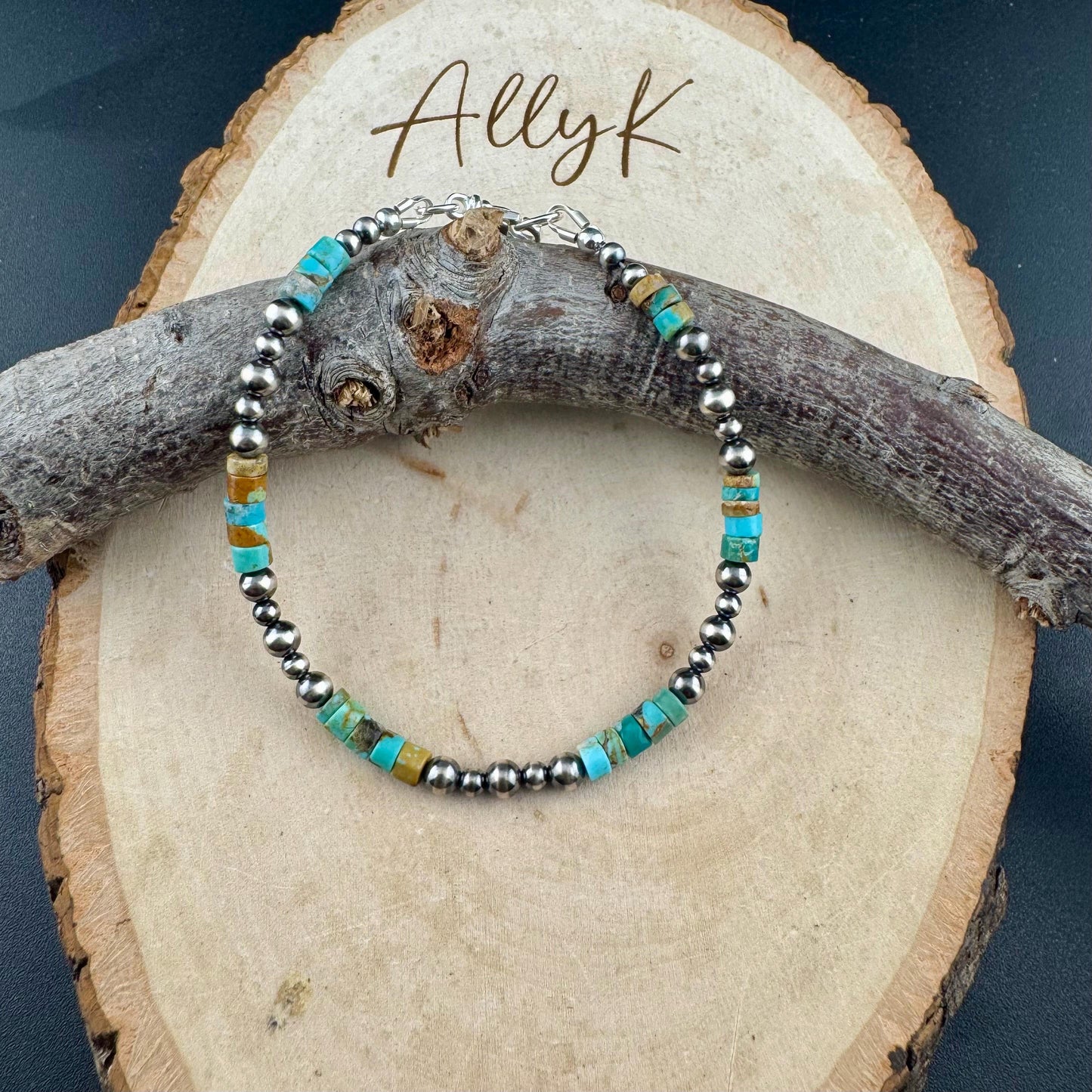 Kingman Turquoise & Navajo Pearl Bracelet - Sterling Silver Gemstone Jewelry