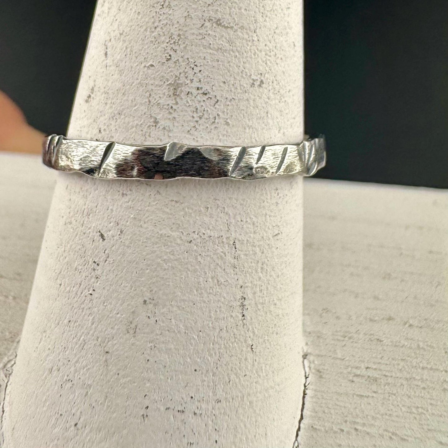 Sterling Silver Hammered Band Ring | 2mm Minimalist Design for Stackable Style