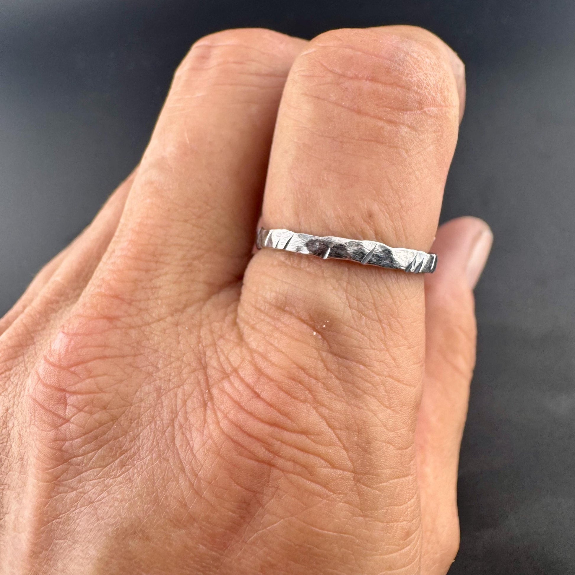 Sterling Silver Hammered Band Ring | 2mm Minimalist Design for Stackable Style