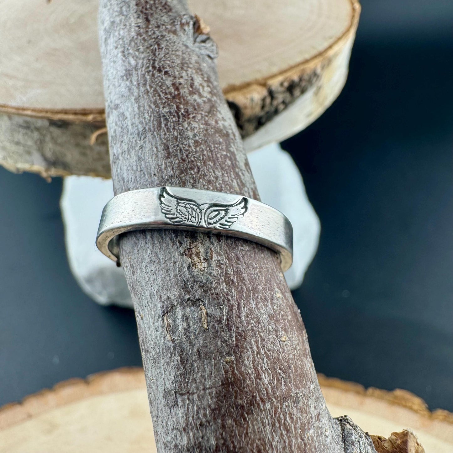 Sterling Silver 4mm Angel Wing Band Ring - Unique Jewelry Gift