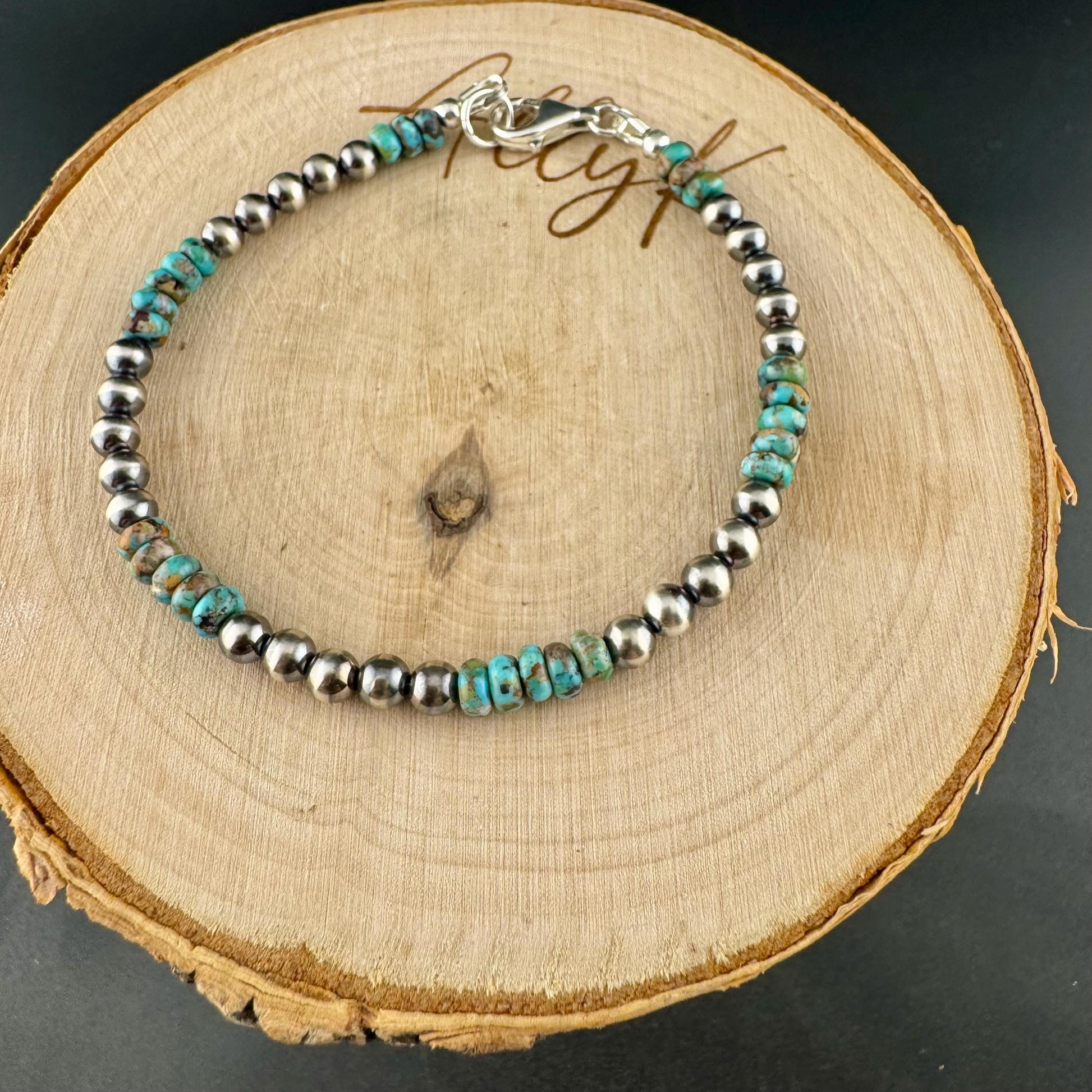 Southwestern Turquoise and Navajo Pearl Bracelet - Sterling Silver Desert Pearl Turquoise Bracelet