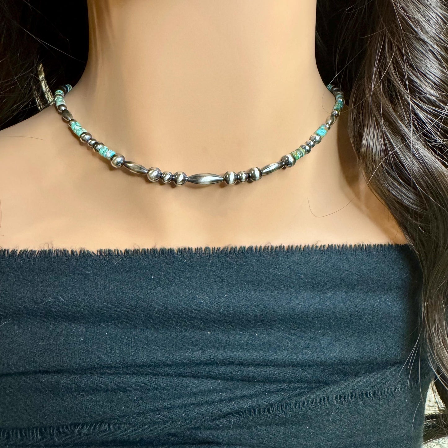 Turquoise Navajo Pearls Necklace – Southwestern Style Native Sterling Silver Jewelry