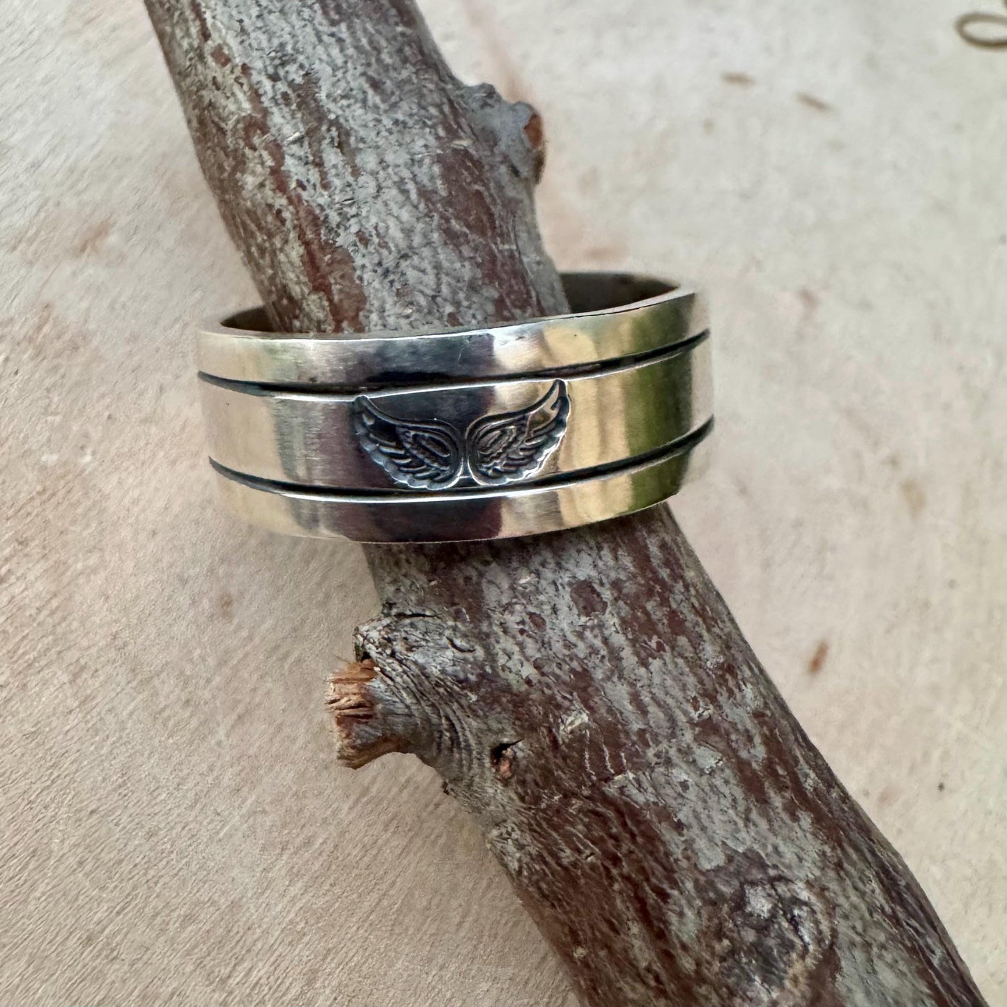 Sterling Silver 8mm Angel Wing Band Ring - Unique Men's Jewelry Gift