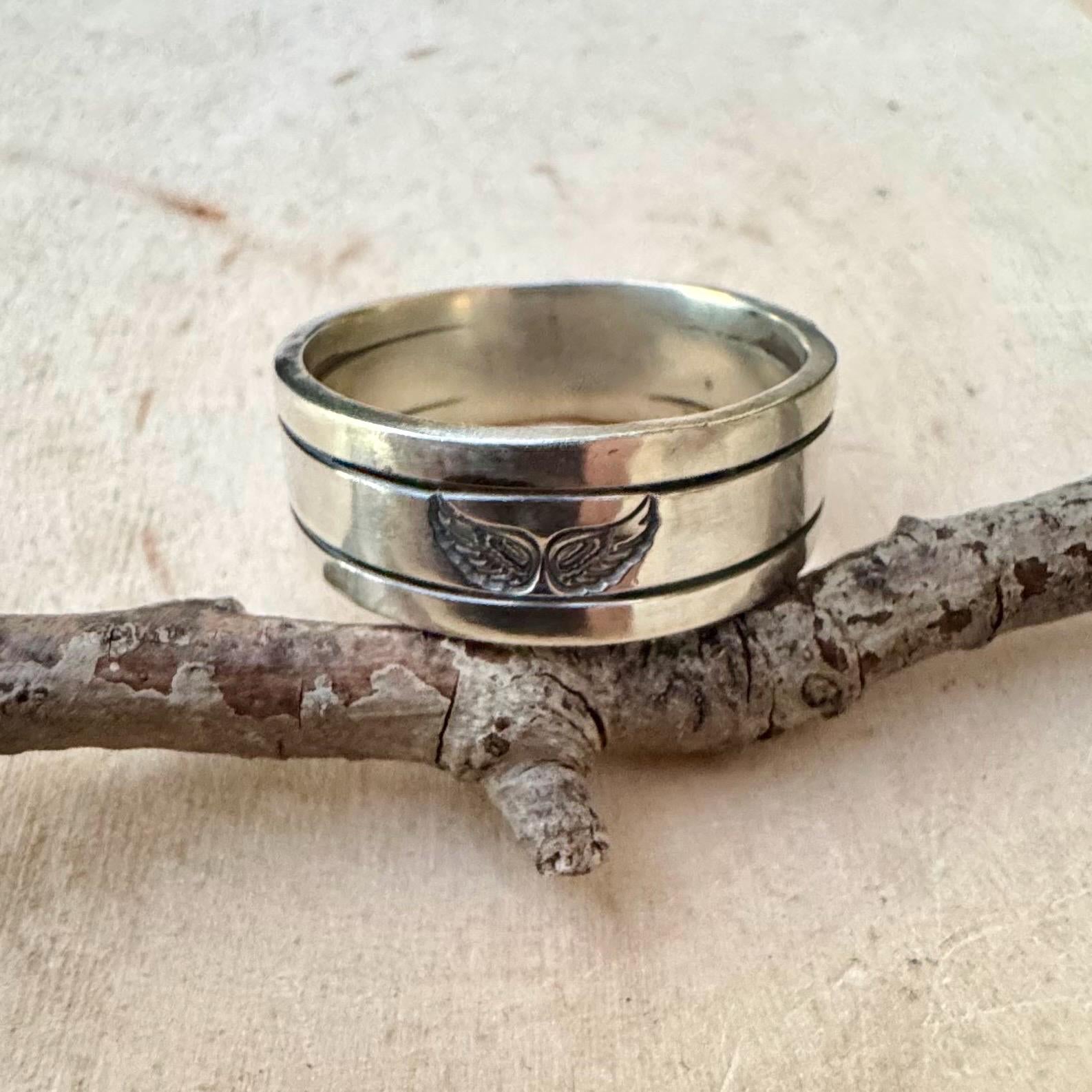 Sterling Silver 8mm Angel Wing Band Ring - Unique Men's Jewelry Gift