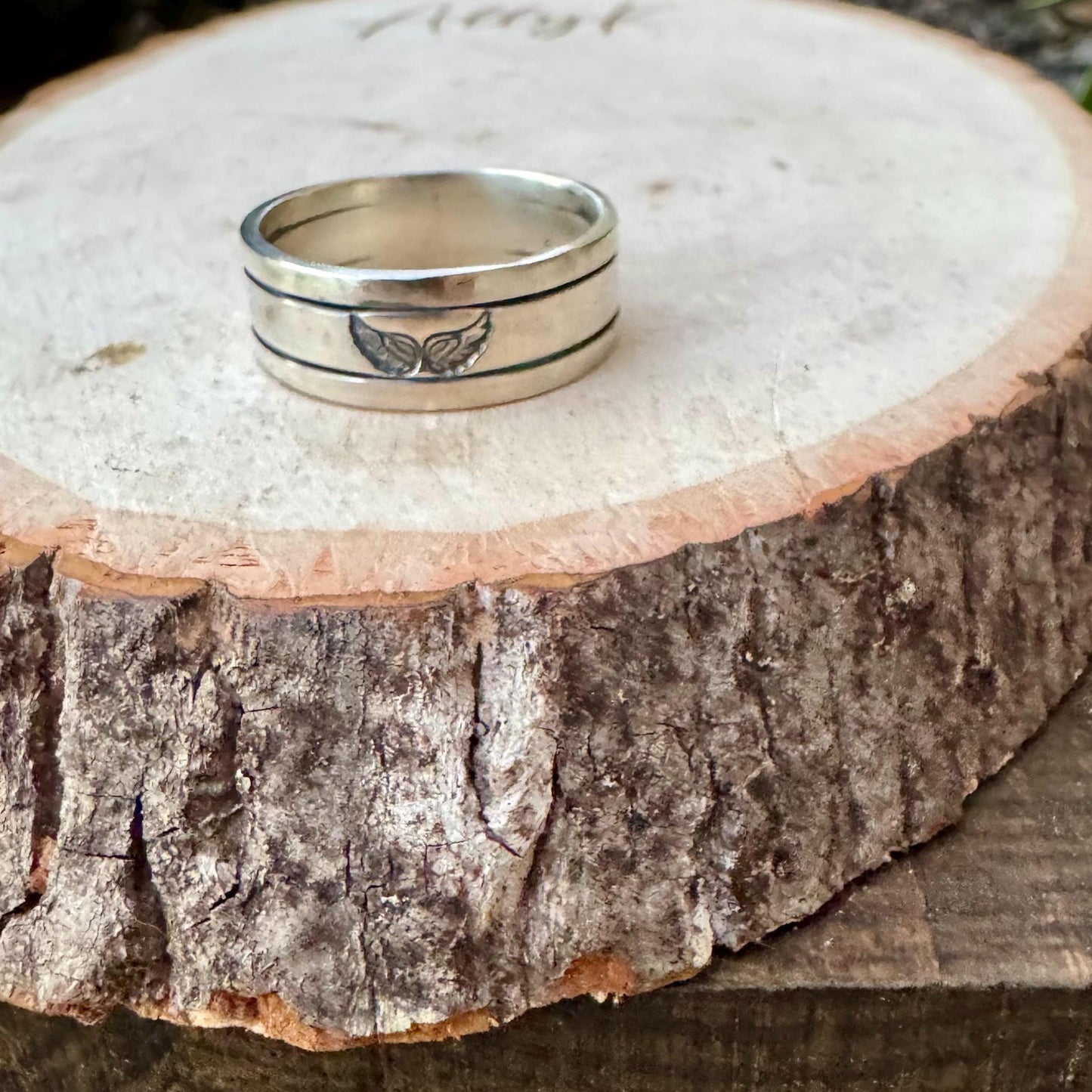 Sterling Silver 8mm Angel Wing Band Ring - Unique Men's Jewelry Gift