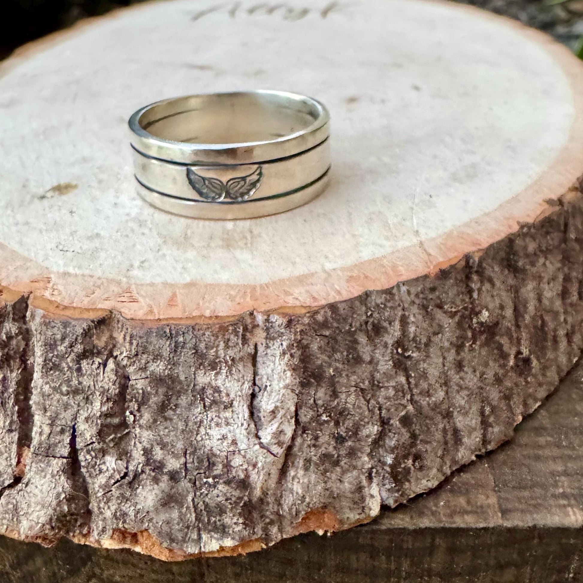 Sterling Silver 8mm Angel Wing Band Ring - Unique Men's Jewelry Gift