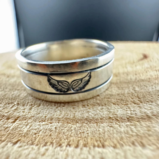 Sterling Silver 8mm Angel Wing Band Ring - Unique Men's Jewelry Gift
