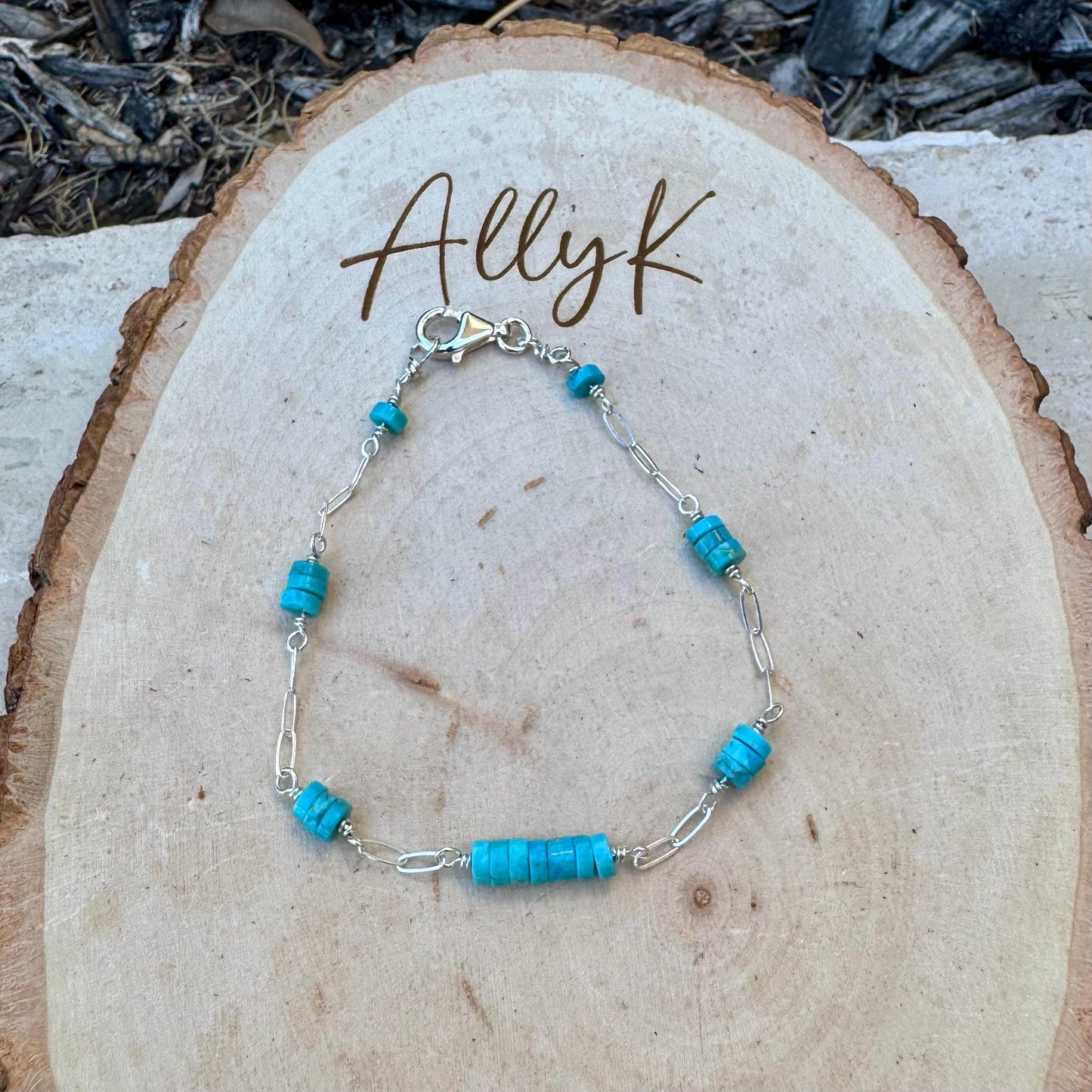 Kingman Turquoise Wire Wrapped Bracelet with Sterling Silver Cable Chain