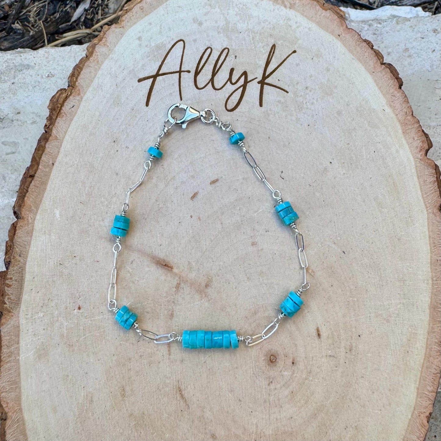 Kingman Turquoise Wire Wrapped Bracelet with Sterling Silver Cable Chain