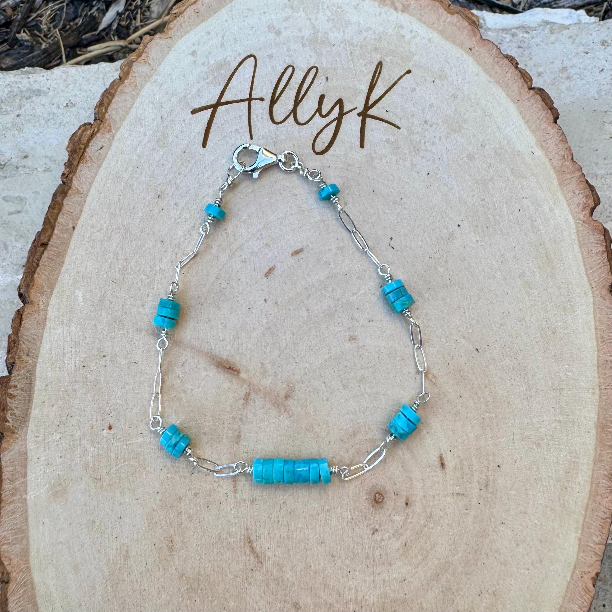 Kingman Turquoise Wire Wrapped Bracelet with Sterling Silver Cable Chain