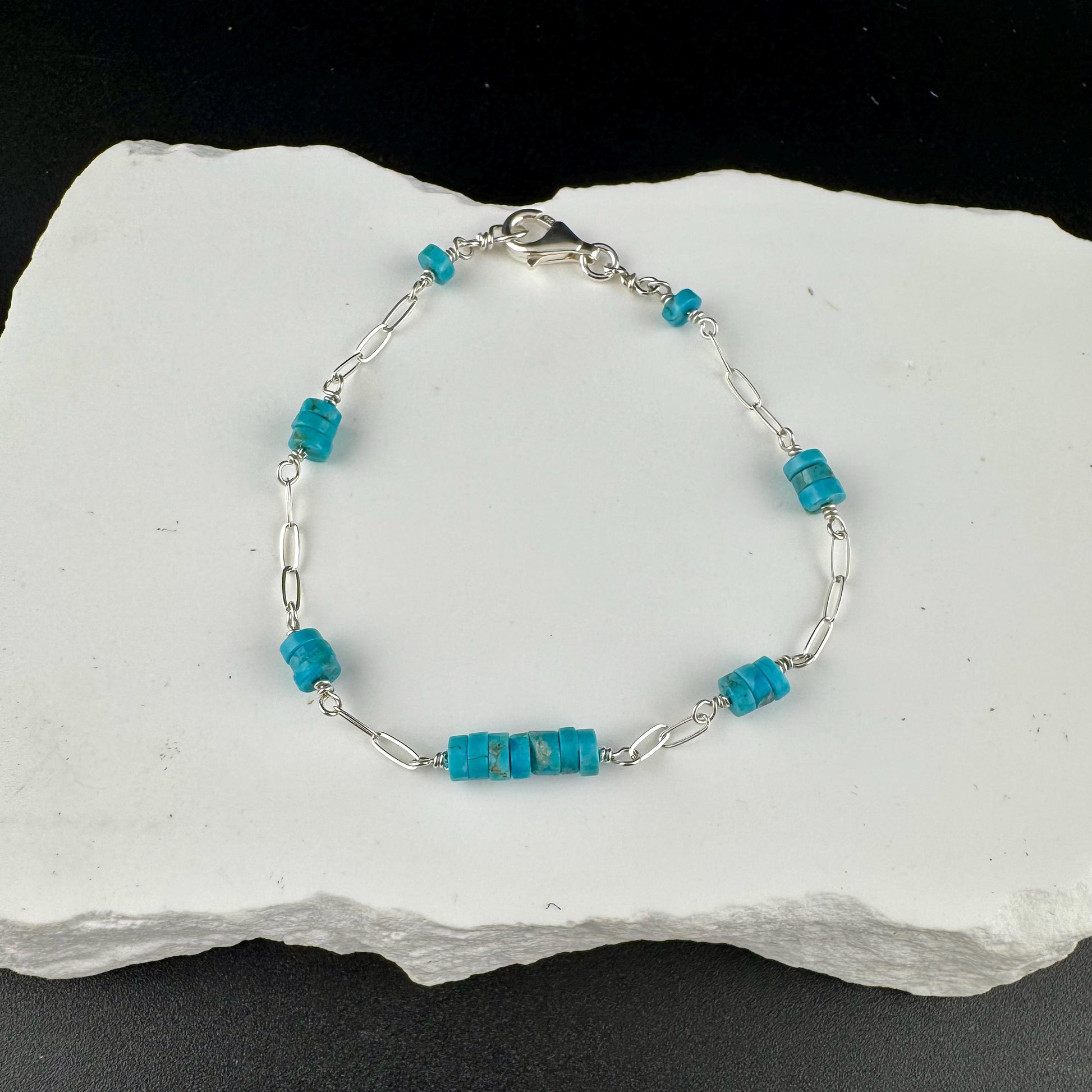 Kingman Turquoise Wire Wrapped Bracelet with Sterling Silver Cable Chain