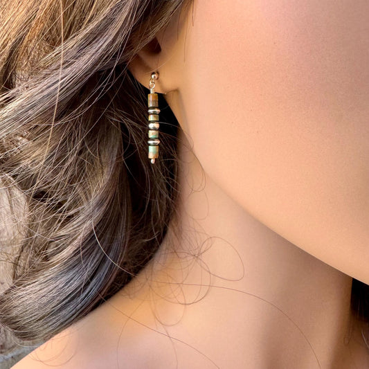 Navajo Pearls Earrings with Turquoise Gemstone – Drop Post Southwestern Style Earrings