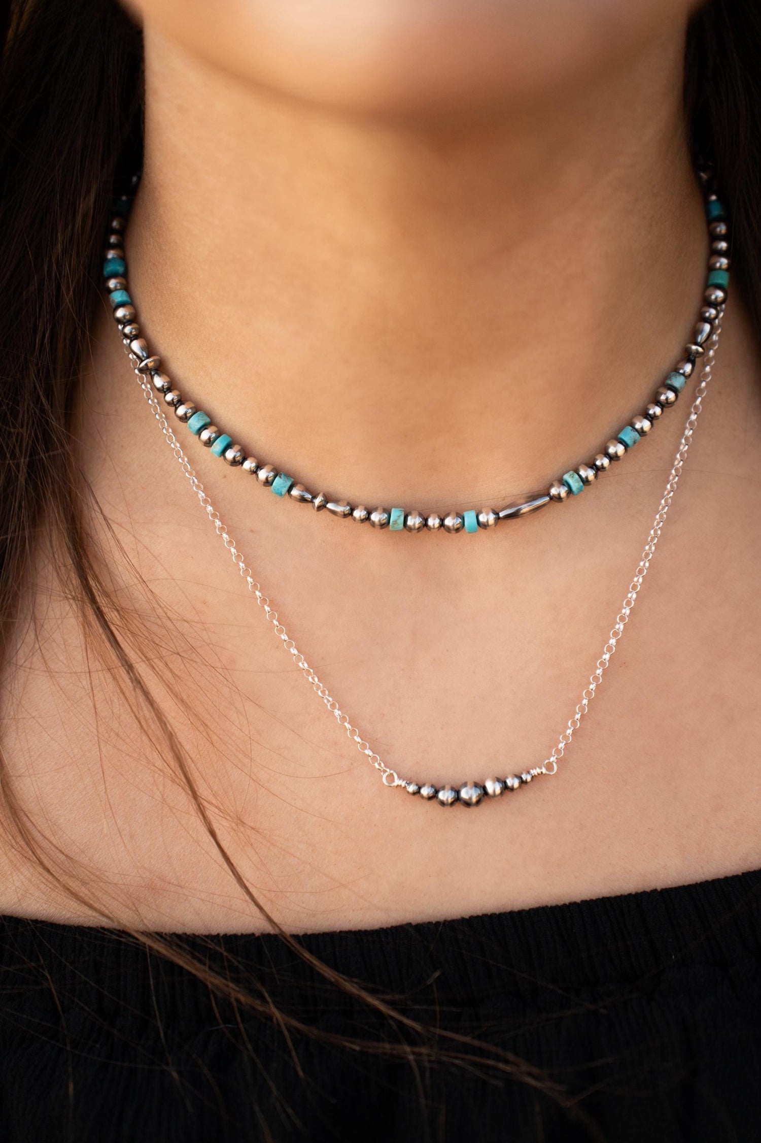 Southwestern Kingman Turquoise & Navajo Pearl Choker – Sterling Silver Gemstone
