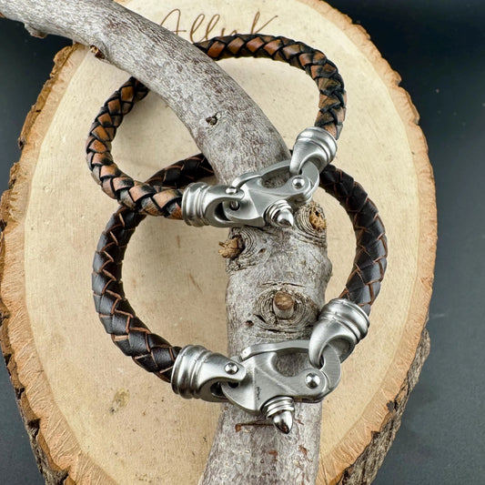 Mariner’s Clasp Leather Bracelet – Nautical Soul | Bolo Braided Cord + Stainless Steel Grit