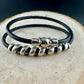 Black Leather Wrap Bracelet with Silver Slider & Magnet Clasp