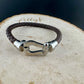 Leather bracelet with stainless steel horseshoe shackle