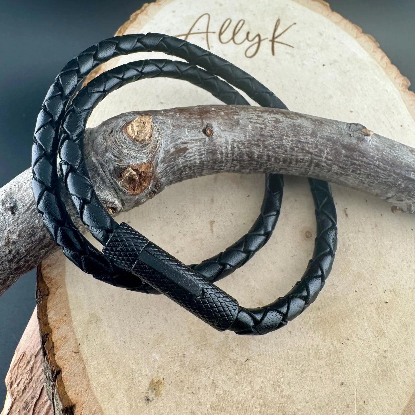 Double Wrap Leather Bracelet • 5mm Braided Leather • Bayonet Clasp