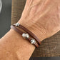 Camel Leather Wrap Bracelet with Lotus Flower Spacers and Magnet Closure