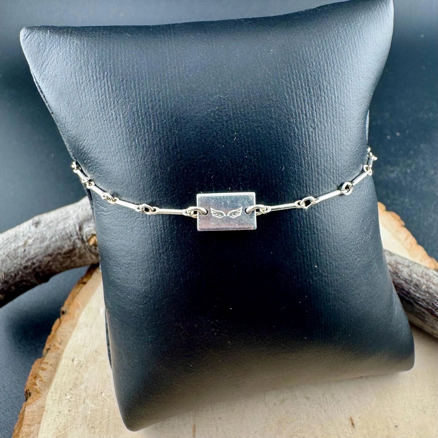 Sterling Silver Angel Wing Connector Bracelet – Dainty Bar & Ring Chain | Minimalist Stackable Jewelry