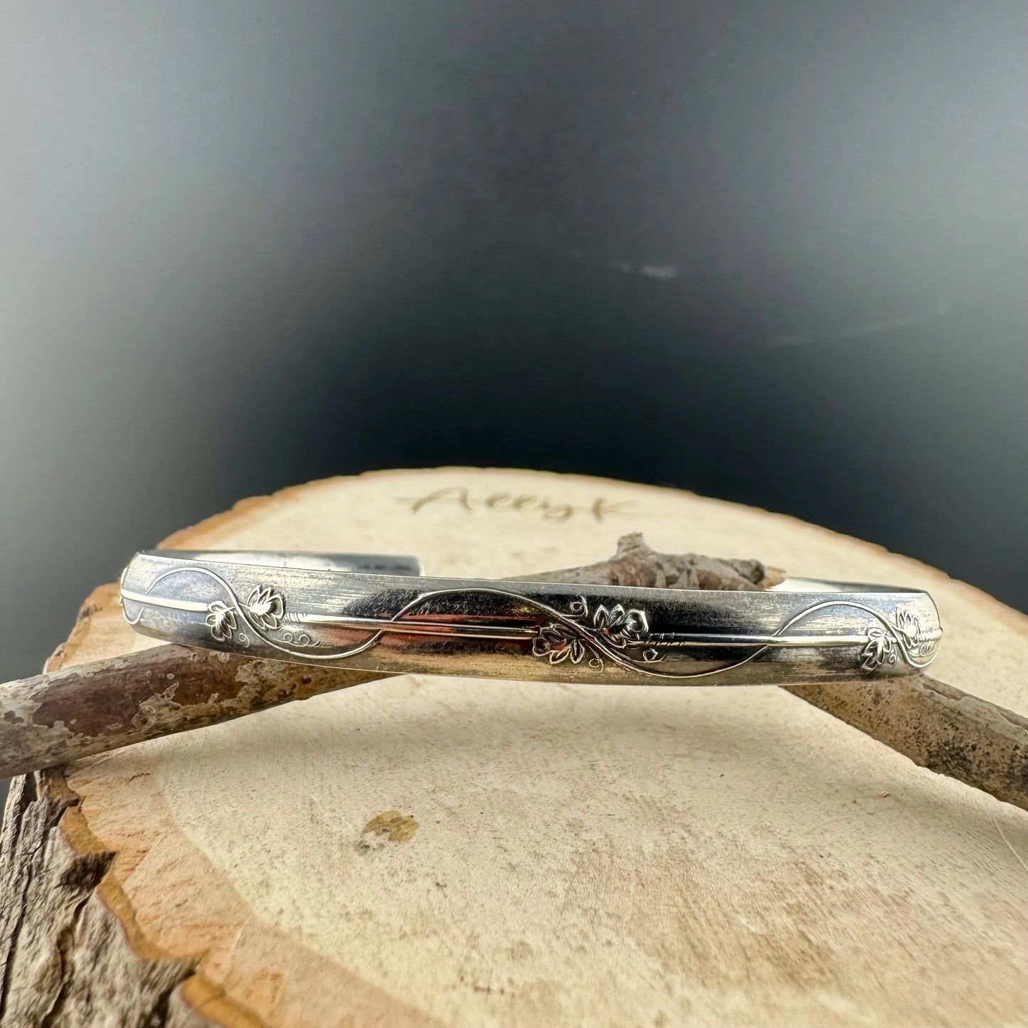 Flower & Vine Sterling Silver Cuff Bracelet – Oxidized Floral Pattern | Nature-Inspired Artisan Jewelry