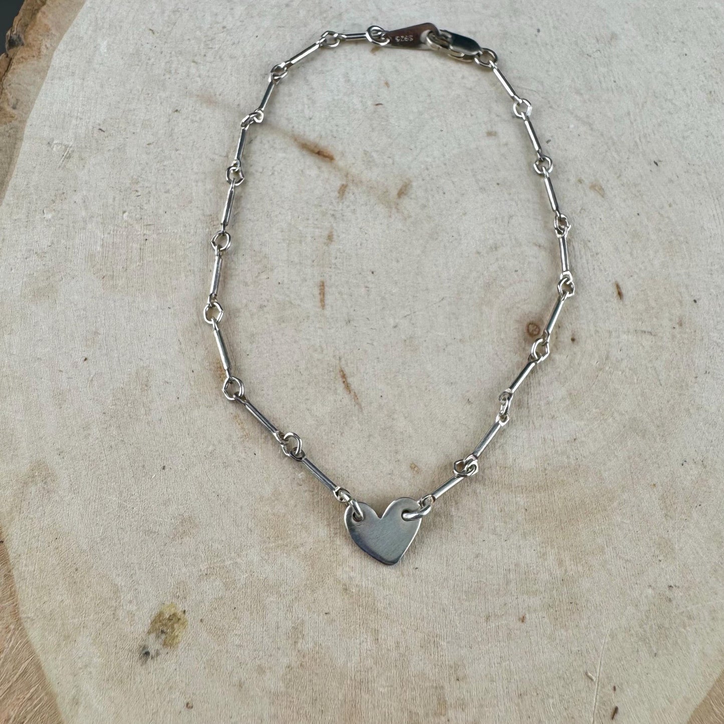 Asymmetrical Heart Anklet – Sterling Silver Bar & Ring Chain, Handmade Dainty Stacking Jewelry